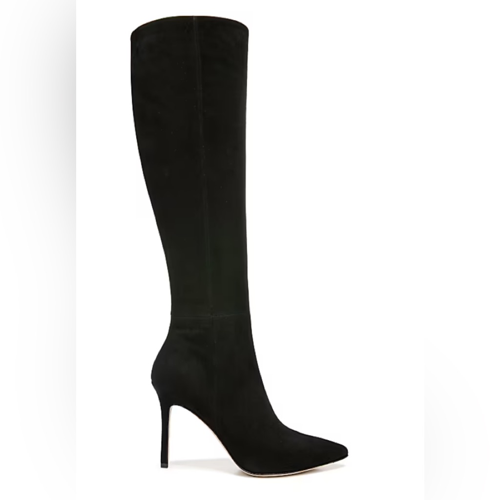 Veronica Beard Lisa Black Suede Pointy Toe Knee Boots 8.5 Wide Calf